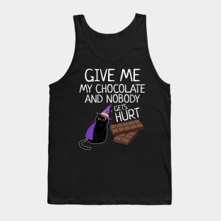 Give Me The Chocolate Nobody Gets Hurt Funny Halloween Cat Tank Top